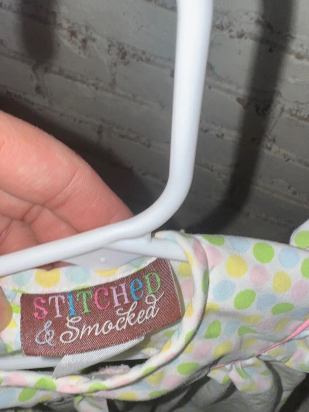 Stiched & Smocked Girls' Polka Dot Bubble Pajamas in Pastel Green & Pink